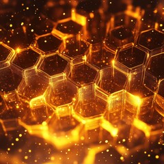 Wall Mural - abstract golden hexagonal pattern with glowing particles