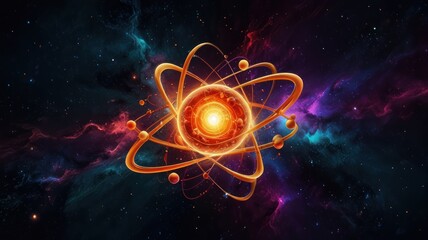Wall Mural - atomic structure illuminated in cosmic nebula