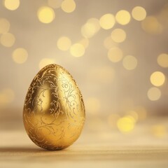 golden egg with decorative patterns on a blurred background