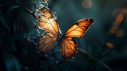 Poster - Beautiful butterfly resting on a webbed surface in nature's realm close-up view captivating environment and details