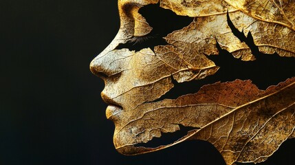 Aufkleber - Surreal autumn leaf woman portrait enchanted forest digital art dreamlike environment close-up viewpoint nature concept