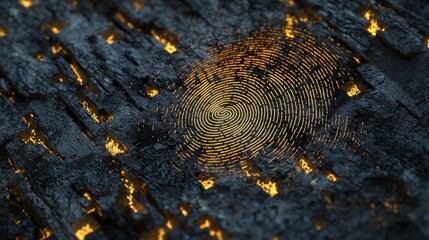 Leinwandbilder - Digital art exploration illuminated textured fingerprint in a mysterious abstract environment with artistic depth