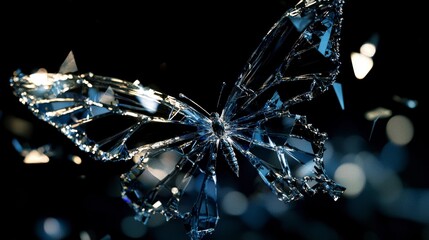 Poster - Close-up of artistic glass butterfly creation a digital art studio symbolizing transformation in imaginative space