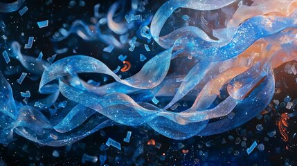 Poster - Visual poetry ethereal floating letters and shimmering ribbons in a colorful abstract digital creation