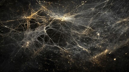 Abstract Spiderweb with Golden Glimmering Dust