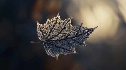 Poster - Intricate carved leaf floating on water nature photography calm environment close-up perspective artistic exploration