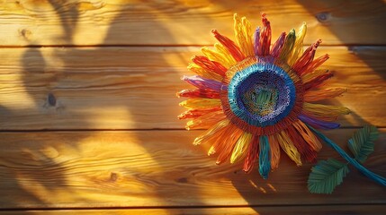 Aufkleber - Cozy creative studio featuring whimsical multicolored sunflower sculpture a fun art installation close-up