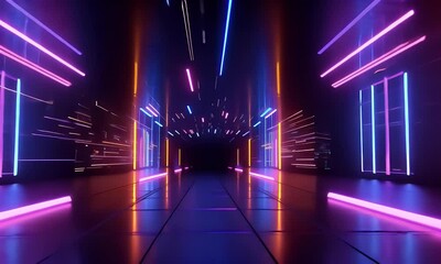 Poster - 3d technology abstract neon light background, empty space scene, spotlight, dark night, virtual real