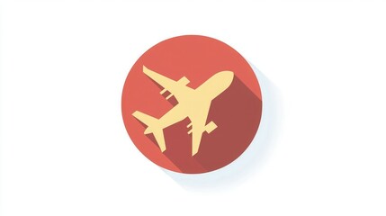 Poster - A flat design airplane icon in a circle, suitable for travel or aviation-related visuals. 