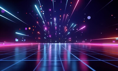 Poster - 3d technology abstract neon light background, empty space scene, spotlight, dark night, virtual real