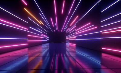Poster - 3d technology abstract neon light background, empty space scene, spotlight, dark night, virtual real