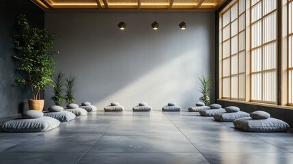 Poster - Meditation area in a peaceful yoga studio.