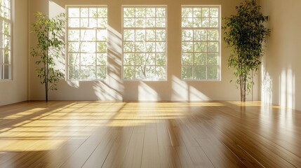Poster - Empty yoga studio with bamboo floors. 