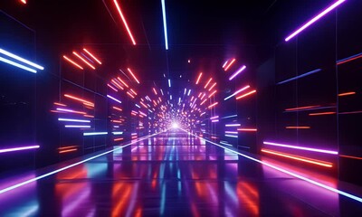 Poster - 3d technology abstract neon light background, empty space scene, spotlight, dark night, virtual real