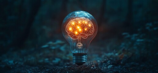 Aufkleber - A glowing light bulb shaped like a brain, symbolizing creativity and ideas.