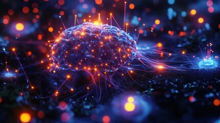Poster - Colorful Neural Connection Illustration of a Brain