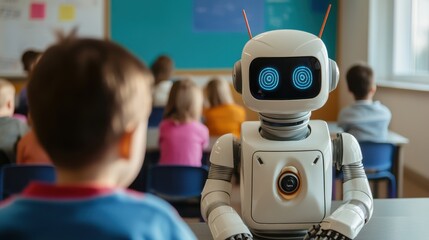 Poster - Robot Teacher Engaging with Students in Classroom Setting