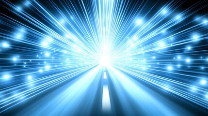 Aufkleber - Abstract blue light streaks radiating from a central vanishing point, resembling a high-speed road or tunnel.
