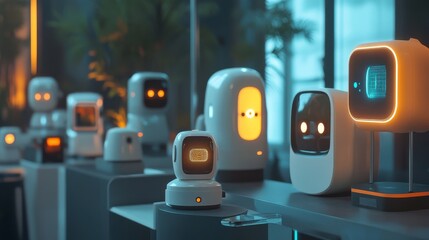 Poster - Modern robotic assistants in futuristic display