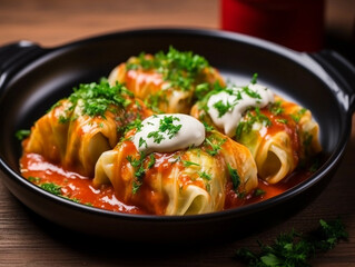 Wall Mural - Cabbage Rolls with Sauce and Parsley 