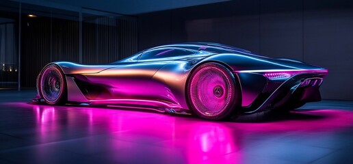 Poster - A futuristic, sleek car illuminated with vibrant pink lighting.