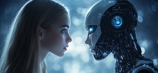Poster - A human and a robot face each other, exploring themes of connection.