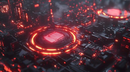 Poster - Abstract digital circuit board with glowing red lines and components.