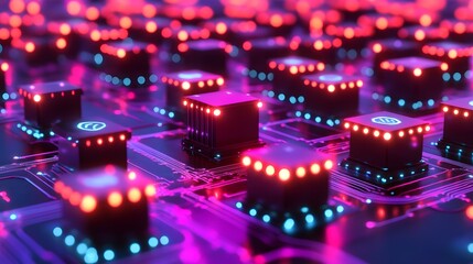 Aufkleber - Abstract digital circuitry with glowing components and nodes.