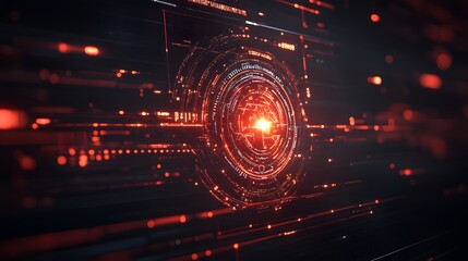 Aufkleber - Abstract digital interface with glowing red circular element and lines.