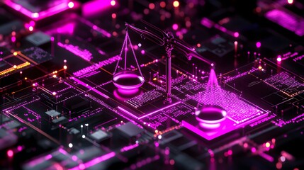 Aufkleber - Abstract digital scales of justice on a circuit board.