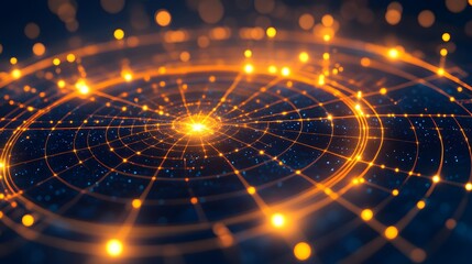 Aufkleber - Abstract glowing circular network with nodes and connections.