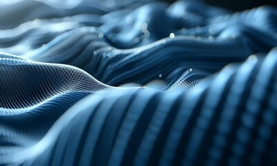 Poster - abstract blue technology background with a cyber network grid and connected particles. artificial ne