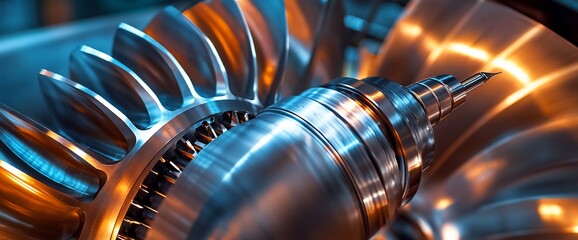 Poster - Close-up of a turbine engine showcasing intricate metallic components.