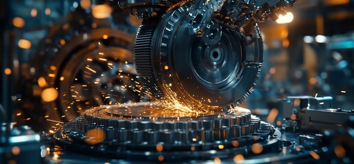 Poster - Industrial machinery with sparks during a manufacturing process.