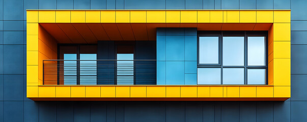 Poster - A modern architectural balcony featuring vibrant colors and geometric design elements.