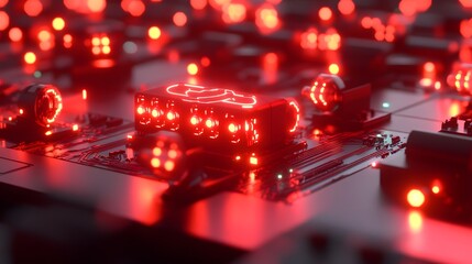 Aufkleber - Abstract red glowing circuit board with digital data.
