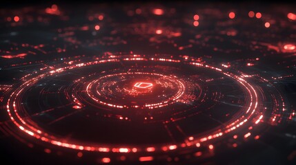 Poster - Abstract red glowing circular technological interface.