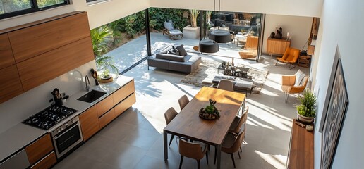 Aufkleber - Modern open-plan living space featuring a kitchen and lounge area.