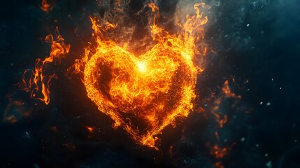 Wall Mural - Fiery Heart Burning Brightly In Dark Surroundings