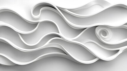 Poster - Abstract white wave pattern, 3D rendered illustration of layered flowing curves and swirls.
