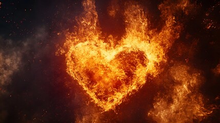 Wall Mural - Fiery Heart Burning Brightly In Dark Embers