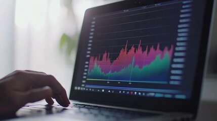Poster - A close-up of a laptop displaying a colorful data graph analysis.