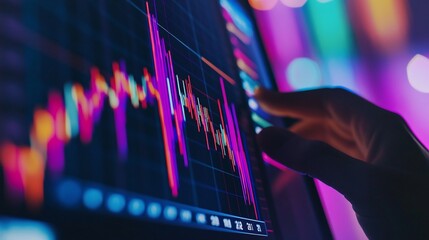 Poster - A close-up of a hand interacting with a financial graph on a screen.