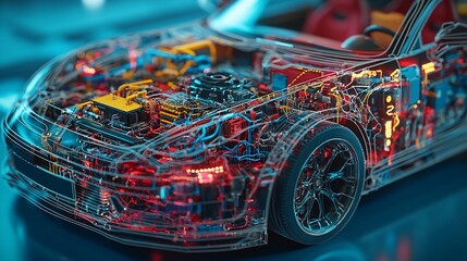 Poster - A detailed cross-section of a futuristic car showcasing its inner mechanics.
