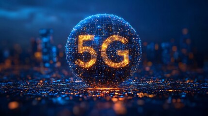 Poster - glowing 5g towers illuminating the futuristic cityscape of communication technology