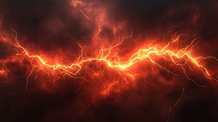 Wall Mural - Fiery Lightning Bolts Across Dark Sky