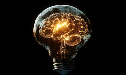 Poster - A light bulb containing a glowing brain, symbolizing innovative ideas.