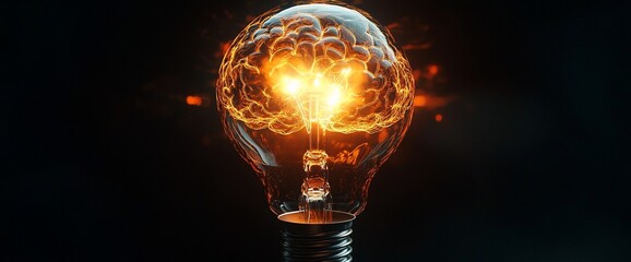 Aufkleber - A light bulb shaped like a brain, emitting bright energy.