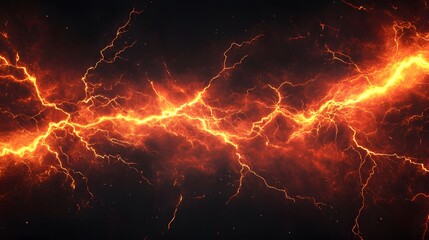 Wall Mural - Fiery Orange Lightning Bolts Across Dark Background