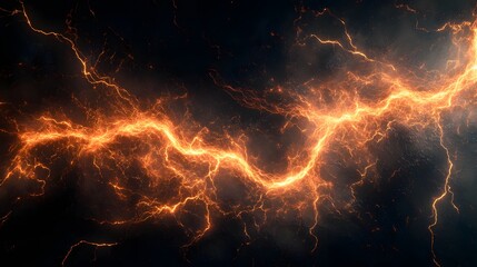 Wall Mural - Fiery orange lightning streaks across dark volcanic surface